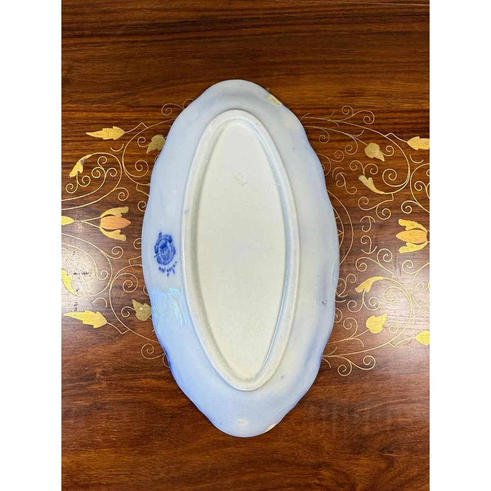 Antique W.H. Grindley Beaufort Flow Blue Dish •‎ Oval Vanity Tray